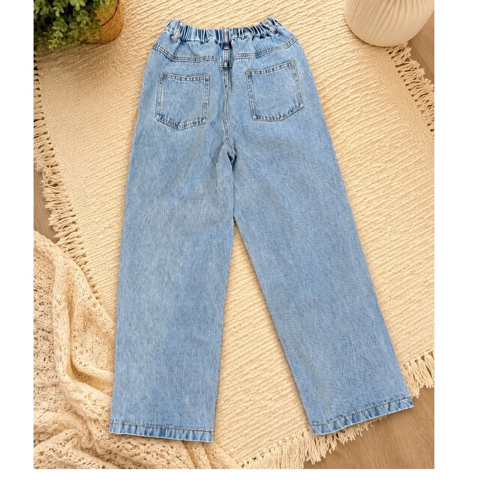 Shein Girls Butterfly Embroidered Distressed Wide Leg Jeans Size 11Y